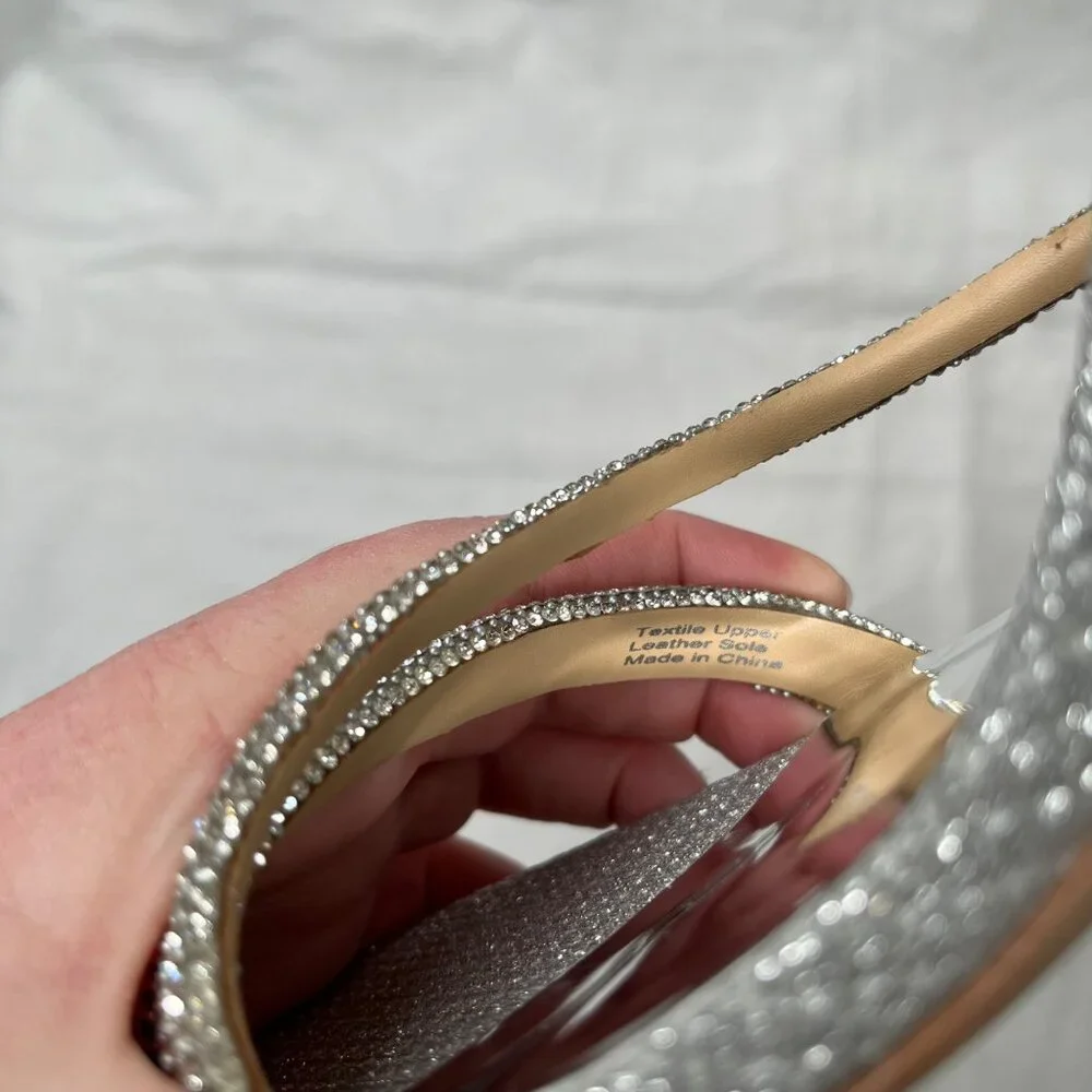 Badgley Mischka Freedom Bejeweled Straps Glitter Block Heels 9.5